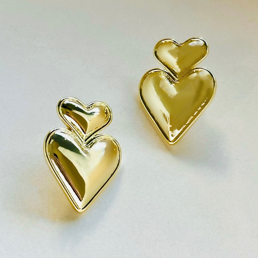 GOLD DOUBLE HEART HEARING AID CHARM