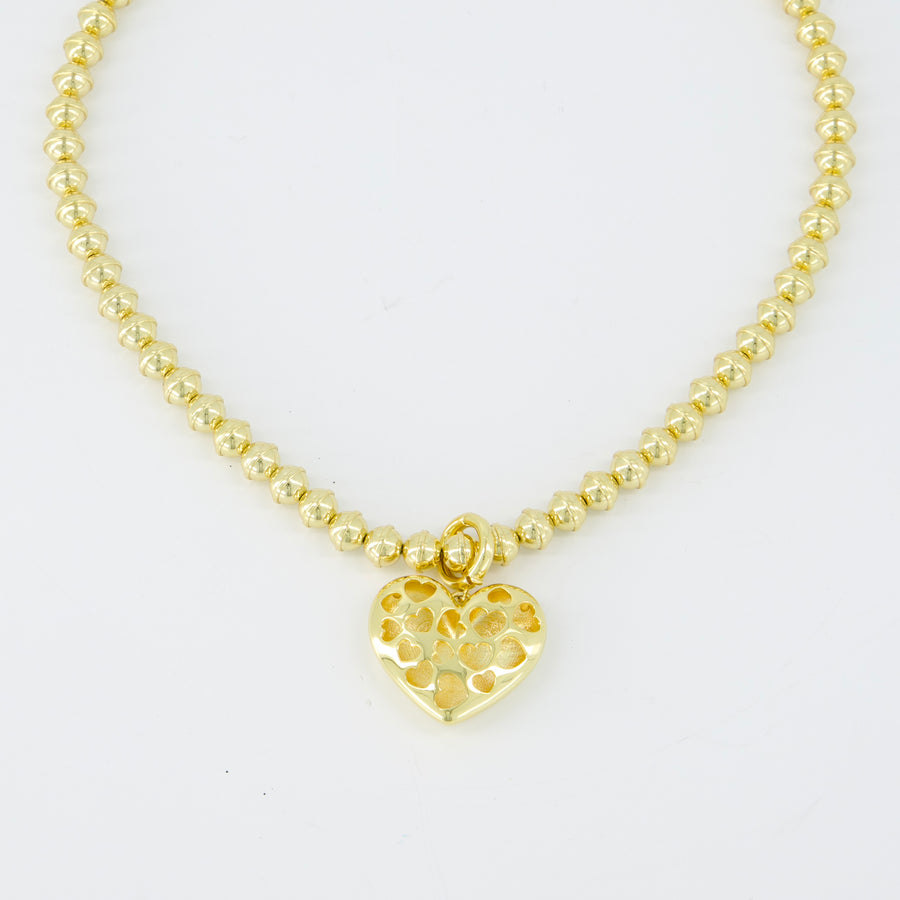 HEART LABYRINTH BEAD NECKLACE IN GOLD