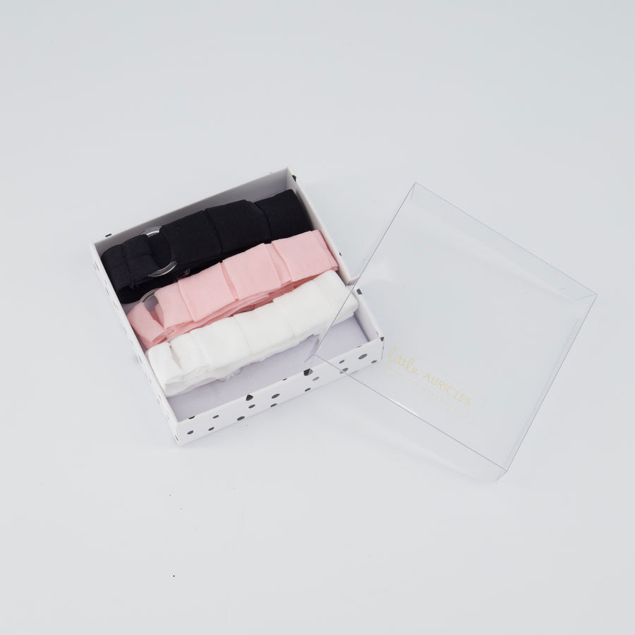 HEARING AID HEADBANDS IN PINK, BLACK AND WHITE