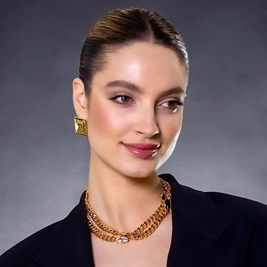 GOLD DOUBLE HEART STONE NECKLACE