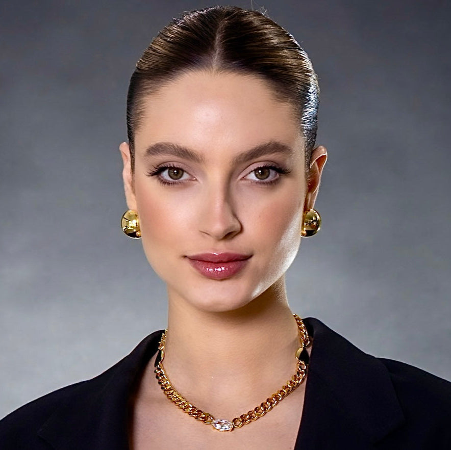 GOLD DOUBLE HEART STONE NECKLACE
